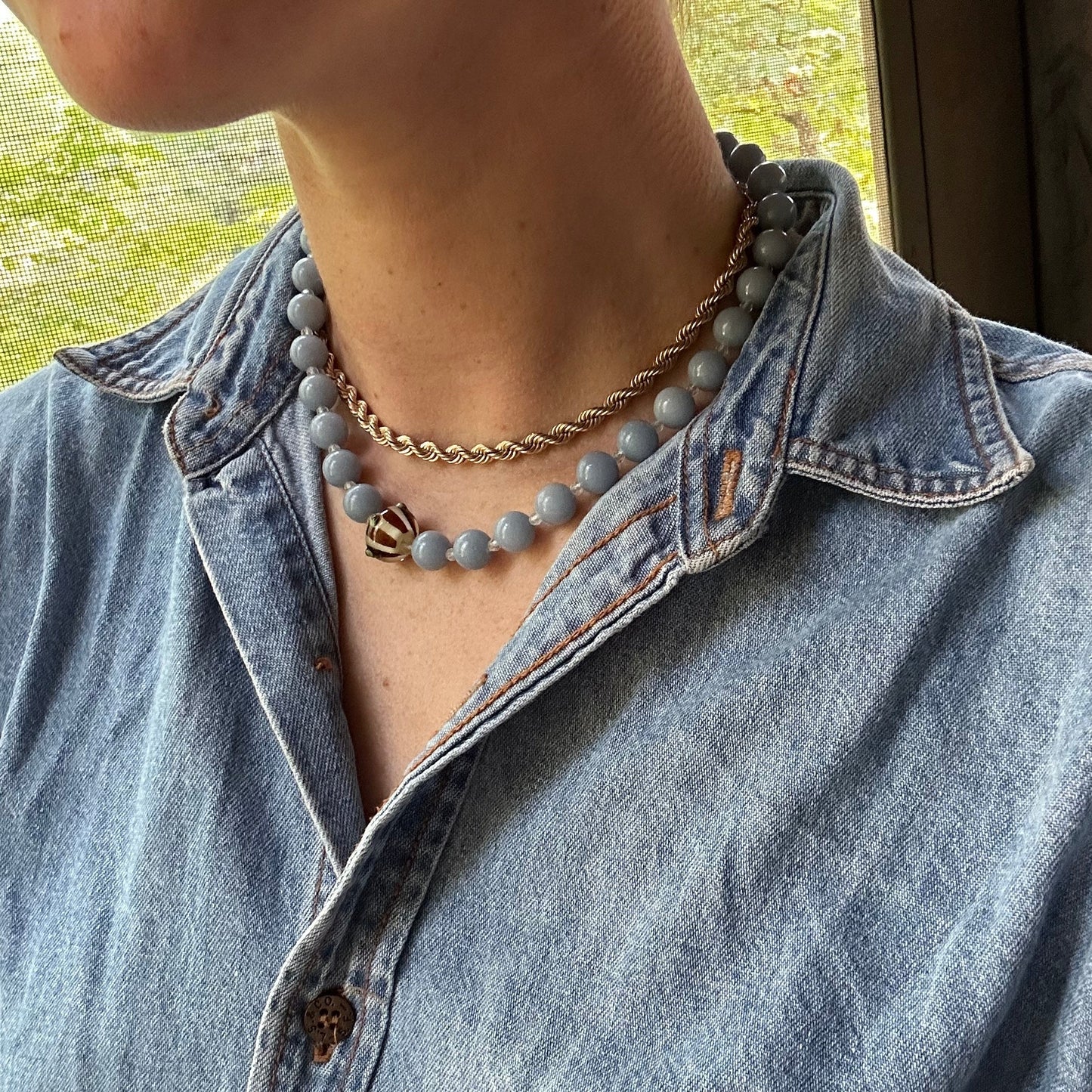 blue angelite + vintage glass