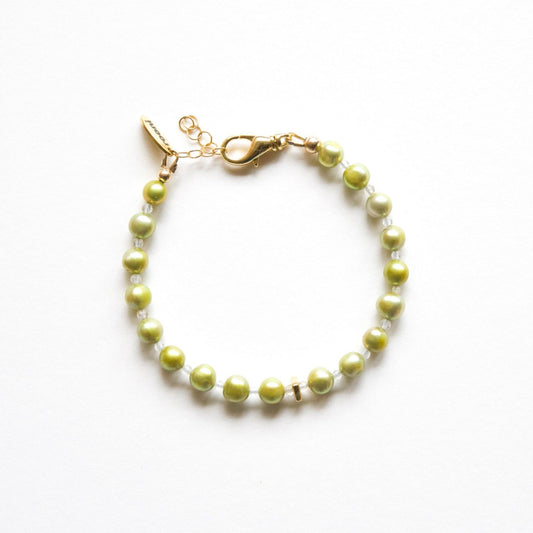 lime green pearls + gold luster glazed ceramic - bracelet